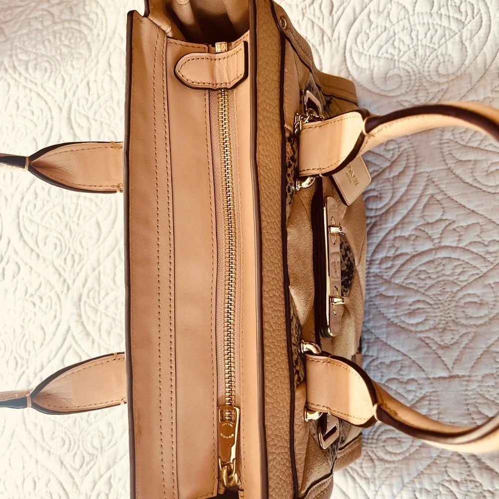 Coach Swagger Exotic Embossed Patchwork Leather/Suede Beechwood Satchel Bag- GUC - Picture 13 of 16